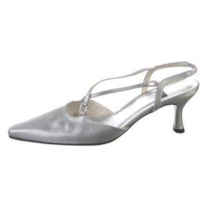 Stuart Weitzman Classic Slingback Pumps, Size 9.5, Silver with crystal accent